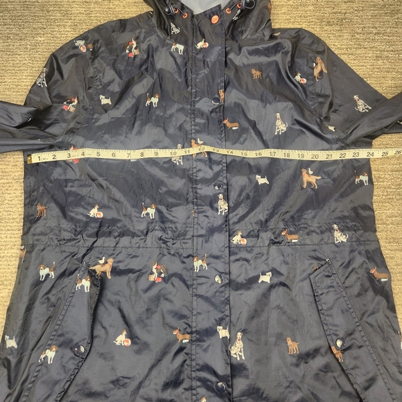 Joules Right As Rain Waterproof Jacket Women 12 AOP Dog Print Navy Coat Packable - Picture 11 of 12